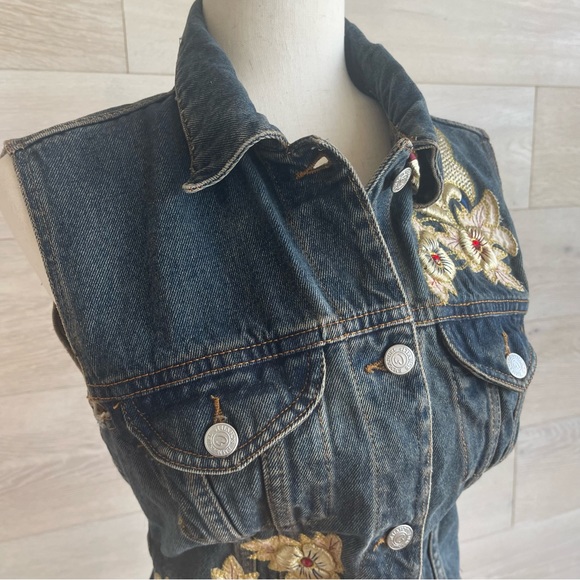 Vintage designer denim VEST EMMANUEL SCHIVILI ITALY with gold embroidery size M - Picture 9 of 17
